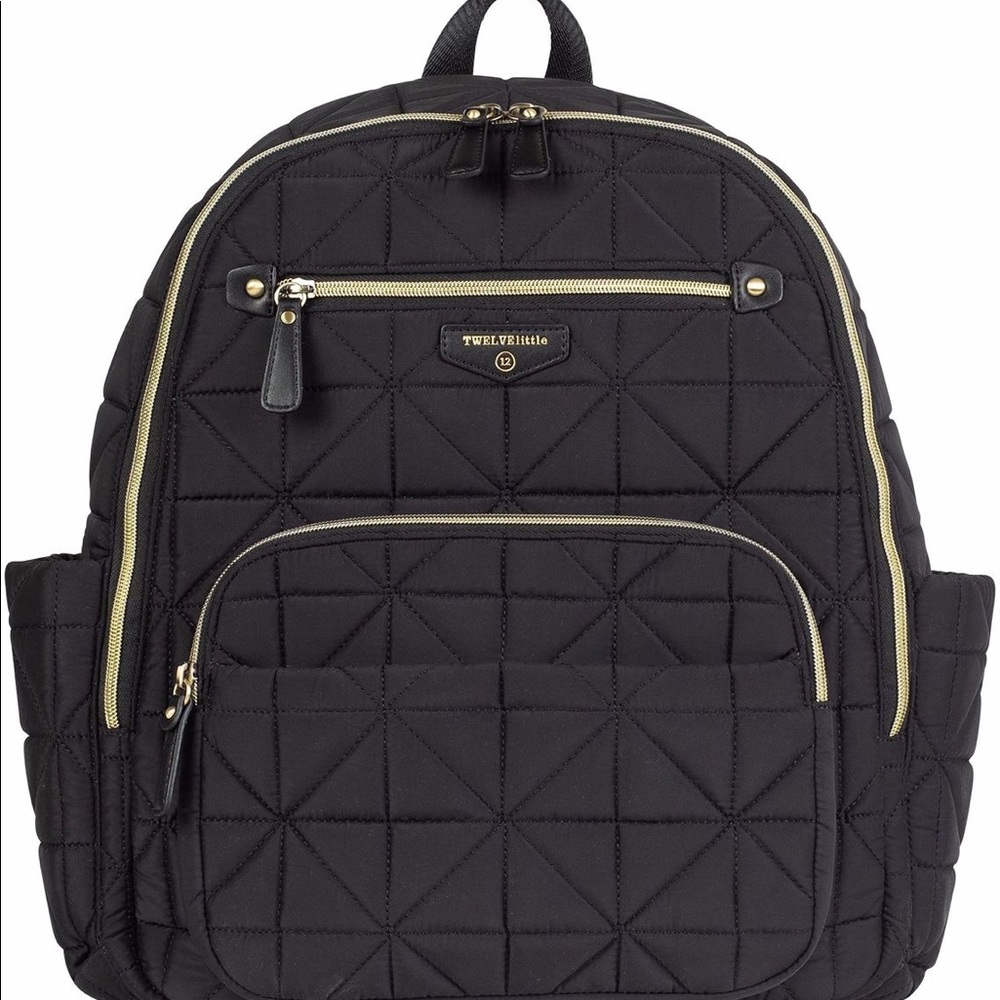 TwelveLittle companion diaper backpack. Black quilted.